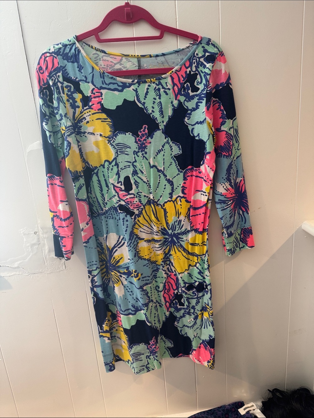 Lilly Pulitzer Navy Floral Long-Sleeve Scoop Neck Dress